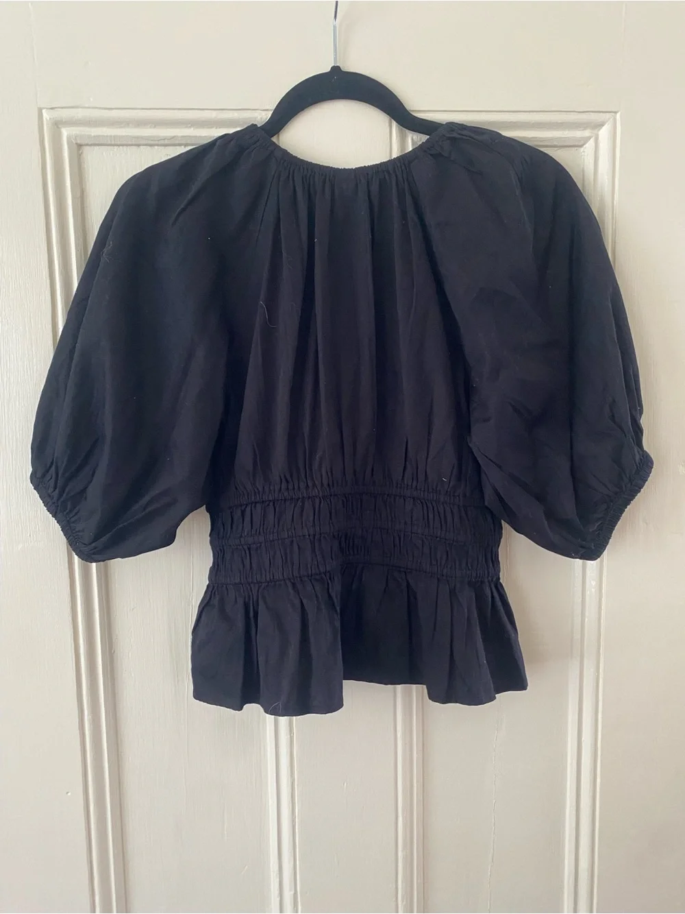 Old Navy Black Smocked Peplum V-Neck Blouse